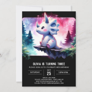 Vattenfärg Whimsical Triceratops Birthday Inbjudningar