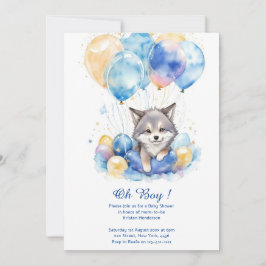 Vattenfärg Whimsical Varg Unge Baby Shower Inbjudningar