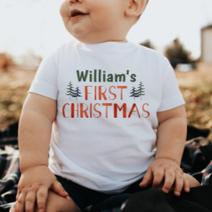 Vattenfärg Whimsisk min första jul Namn T Shirt