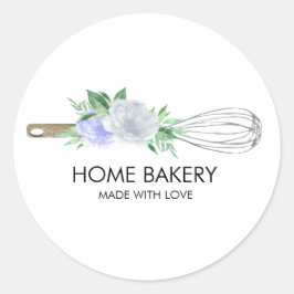 Vattenfärg Whisk och Flowers Baking Runt Klistermärke