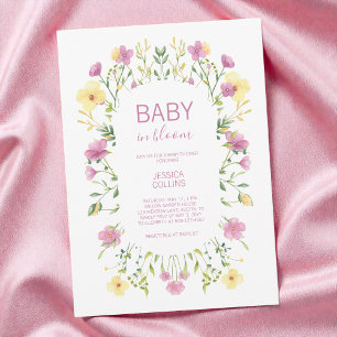 Vattenfärg Wildflower Baby i blom Baby Shower Inbjudningar