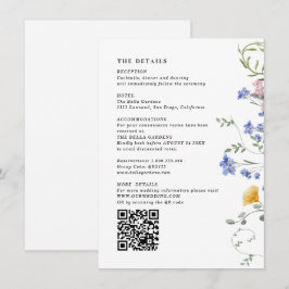 Vattenfärg Wildflower detaljer & QR-kod Bröllop  Tilläggskort