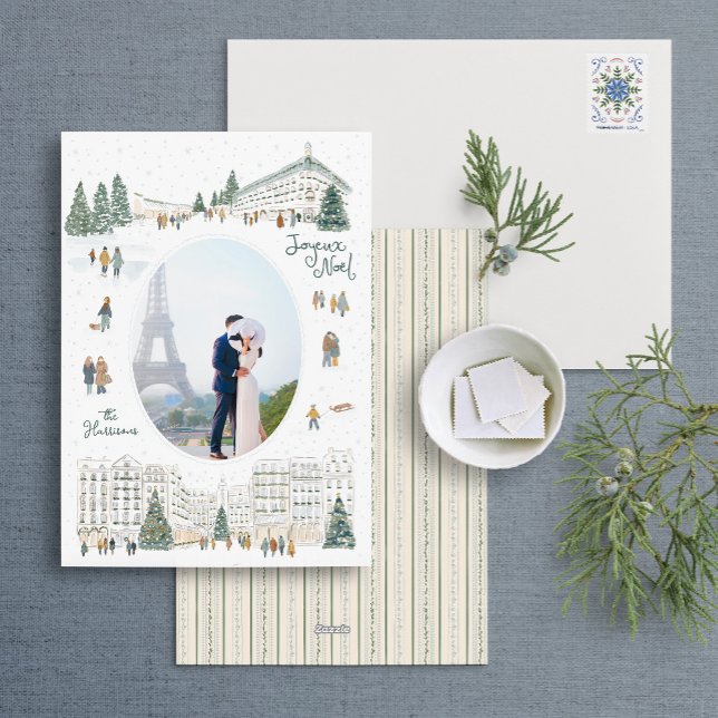 Vattenfärg Winter Cityscape Photo jul Julkort (Skapare uppladdad)