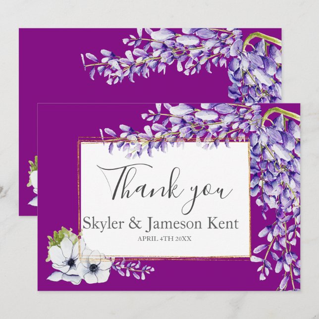 Vattenfärg Wisteria Bröllop Tack Kort (Fram/baksida)