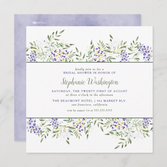Vattenfärg Wisteria Möhippa Inbjudan| Kvadratisk Inbjudningar (Fram/baksida)