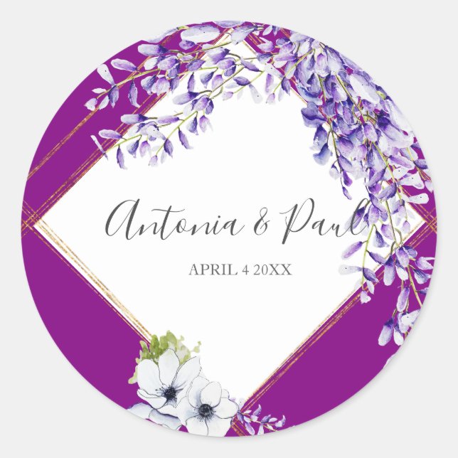 Vattenfärg Wisteria Runt Klistermärke (Framsida)