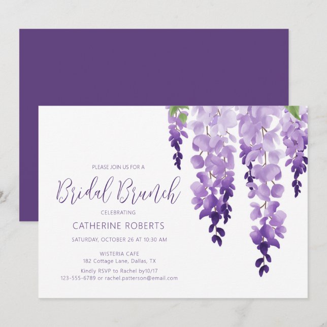 Vattenfärg Wisteria Syrlilja Bröllopsbrunch Inbjudningar (Fram/baksida)