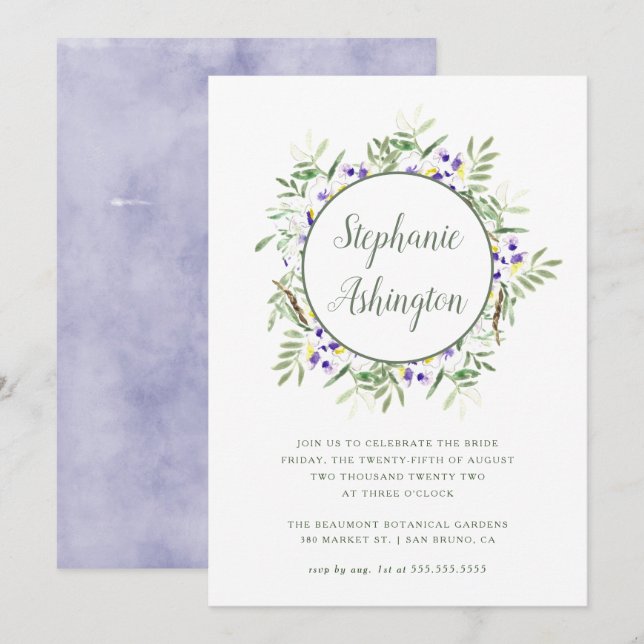 Vattenfärg Wisteria Wandeine Möhippa Inbjudan (Fram/baksida)