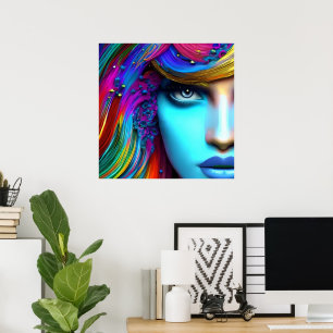 Vattenfärg Woman Porträtt, Abstrakt Art Skriv ut Poster