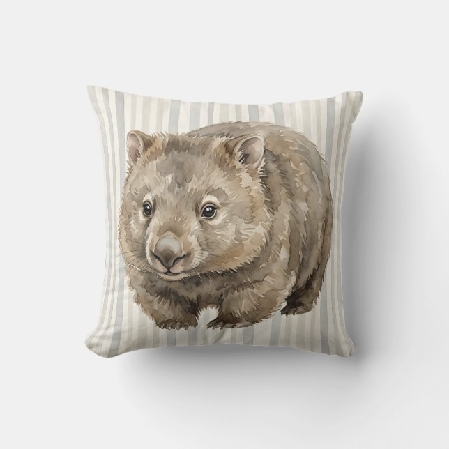 Vattenfärg Wombat Wildlife Art Kuddöverdrag Kudde (Framsida)