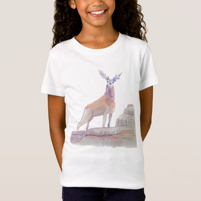 Vattenfärg Woodland Animal Art Red Hjort T Shirt (Framsida)