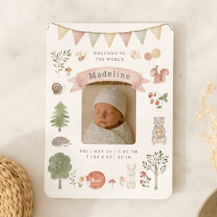 Vattenfärg Woodland baby-kort för födelseanmälan Inbjudningar