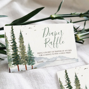 Vattenfärg Woodland Baby Shower Diaper Raffle Tilläggskort