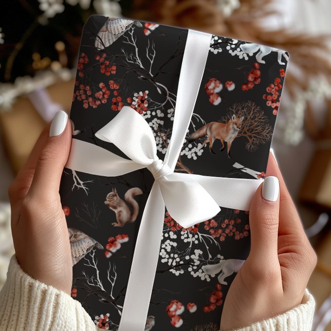 Vattenfärg Woodland Berries och Djur jul Presentpapper (Skapare uppladdad)