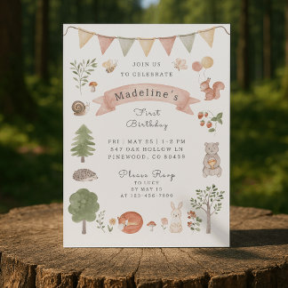 Vattenfärg Woodland | Forest Friends Inbjudningar