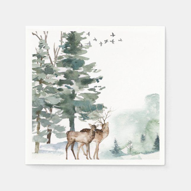 Vattenfärg Woodland Forest Pappersservett (Framsidan)