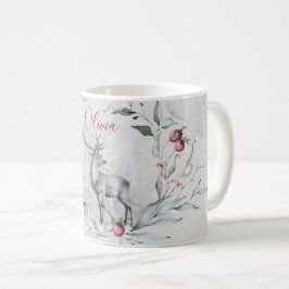 Vattenfärg Woodland Hjort i julfransen Kaffemugg