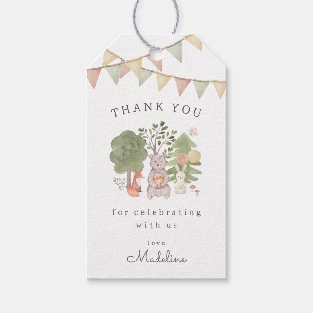 Vattenfärg Woodland | Märkre av skogkompisar Gift Presentetikett (Framsidan)