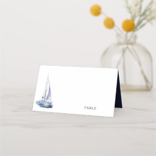 Vattenfärg Yacht Nautical Themme Navy Blue Bröllop Placeringskort
