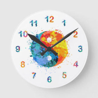 Vattenfärg Yin och Yang Wall Clock Clock Clock Rund Klocka