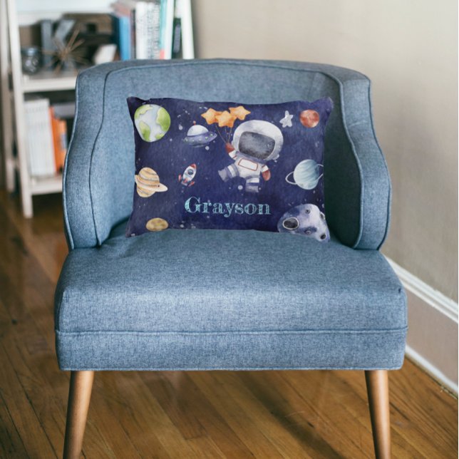 Vattenfärga Astronaut Galaxy Planet Kids Prydnadskudde (Watercolor Astronaut Galaxy Planet Kids Accent Pillow)