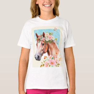 Vattenfärga hästar och blommor Art Girls T-Shirt