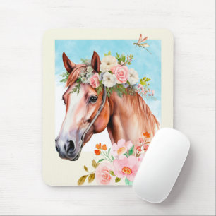 Vattenfärga hästar och blommor Art Musmatta