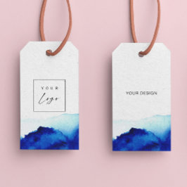 Vattenfärga Indigo Blue Logotyp Häng Märkre W/Stri Presentetikett