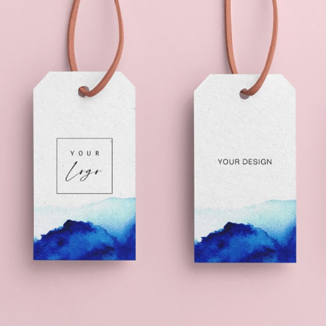 Vattenfärga Indigo Blue Logotyp Häng Märkre W/Stri Presentetikett (Skapare uppladdad)