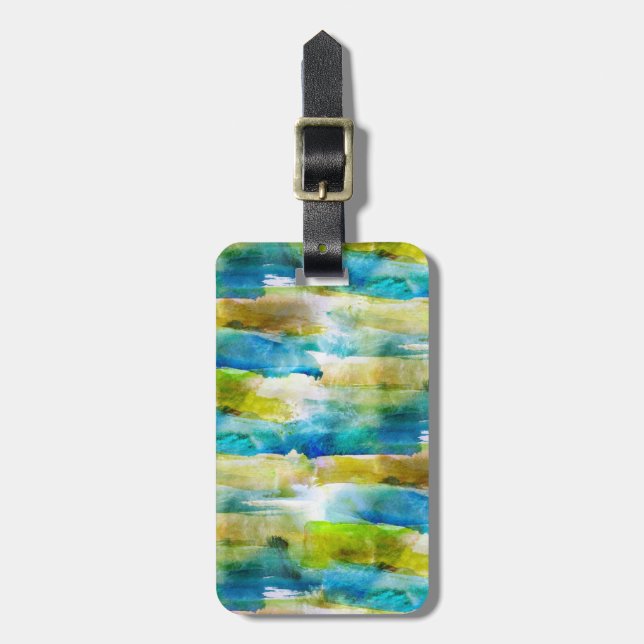 Vattenfärgabstraktgrönt, blått bagagebricka (Vertikal Framsida)