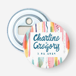 Vattenfärgad Abstrakt Färgfull Bröllop spara datum Flasköppnare