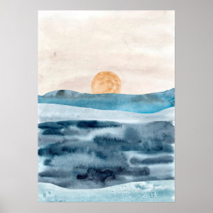 Vattenfärgad abstrakt havslandskap Modern konst ha Poster