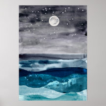 Vattenfärgad abstrakt havslandskap Modern konst ha