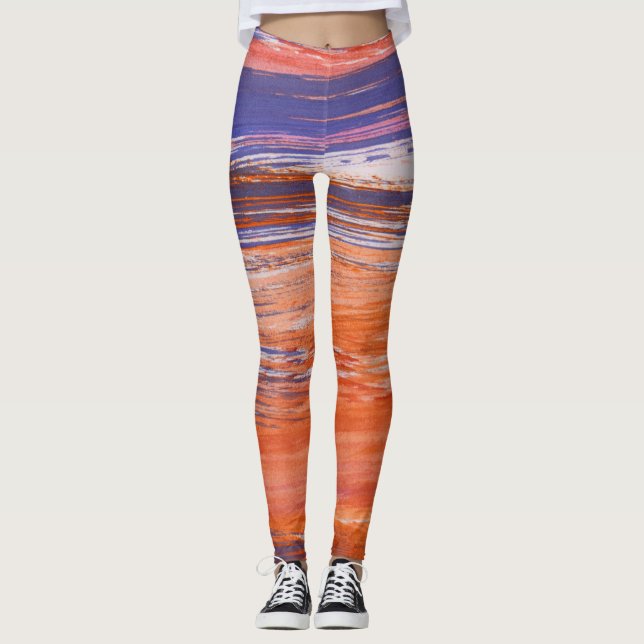 Vattenfärgad Abstrakt: Orange blå blandning Leggings (Framsida)