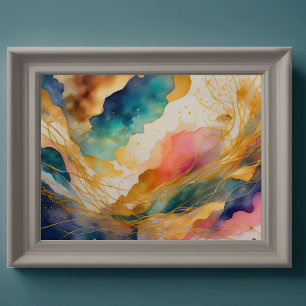 Vattenfärgad Abstrakt Organic Painting Guld 4:3 Poster