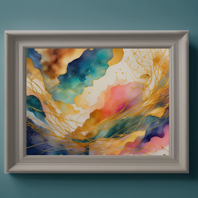 Vattenfärgad Abstrakt Organic Painting Guld 4:3 Poster (Skapare uppladdad)