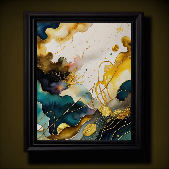 Vattenfärgad Abstrakt Organic Painting Guld 4:5 Poster (Skapare uppladdad)