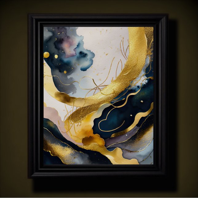 Vattenfärgad Abstrakt Organic Painting Guld 4:5 Poster (Skapare uppladdad)