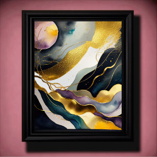 Vattenfärgad Abstrakt Organic Painting Guld 4:5 Poster
