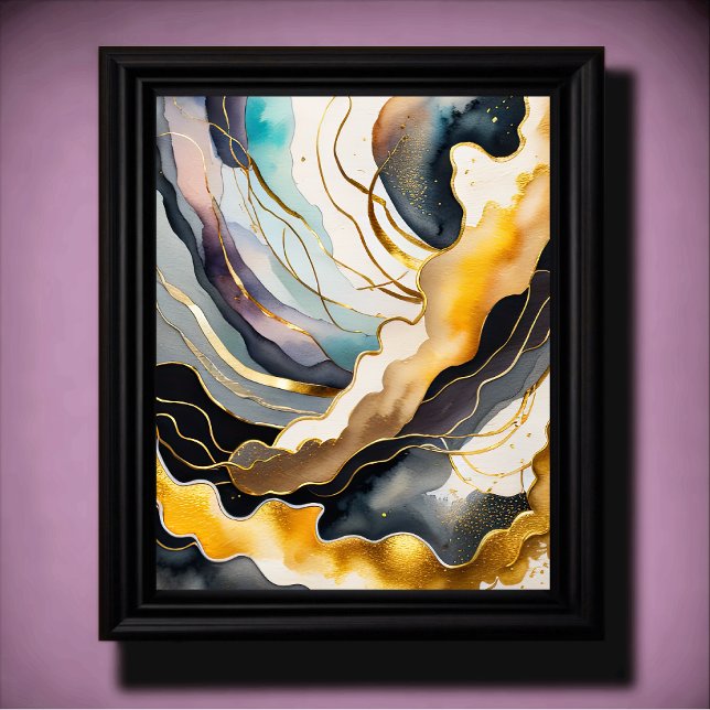 Vattenfärgad Abstrakt Organic Painting Guld 4:5 Poster (Skapare uppladdad)