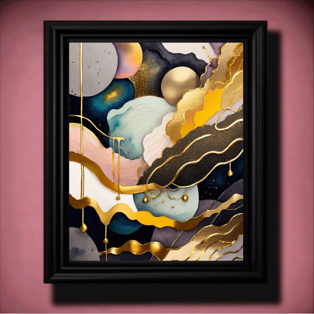 Vattenfärgad Abstrakt Organic Painting Guld 4:5 Poster (Skapare uppladdad)