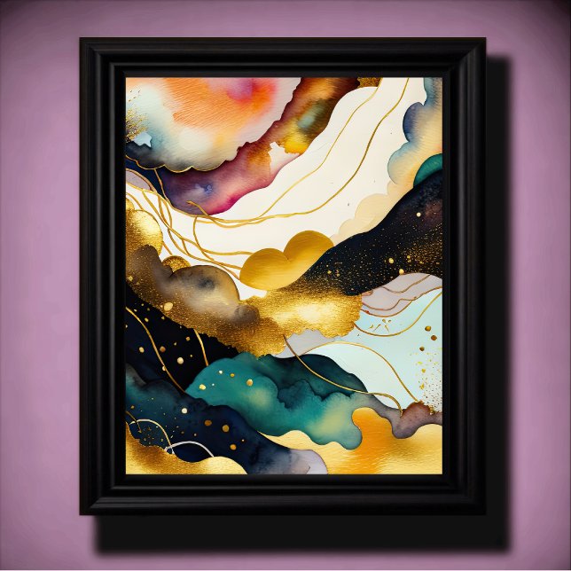 Vattenfärgad Abstrakt Organic Painting Guld 4:5 Poster (Skapare uppladdad)