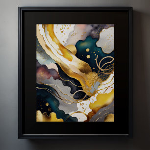 Vattenfärgad Abstrakt Organic Painting Guld 4:5 Poster