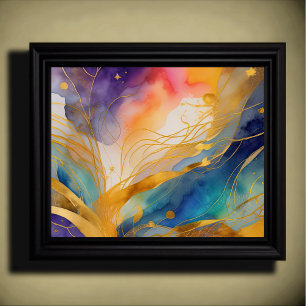 Vattenfärgad Abstrakt Organic Painting Guld 5:4 Poster