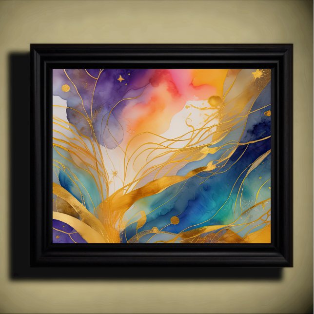 Vattenfärgad Abstrakt Organic Painting Guld 5:4 Poster (Skapare uppladdad)
