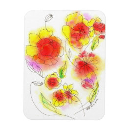 Vattenfärgad abstrakt röd och gula blommor magnet