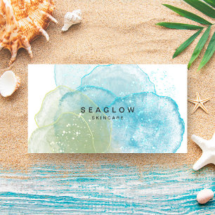 Vattenfärgad Abstrakt Sea Blue Grönt Coastal Visitkort