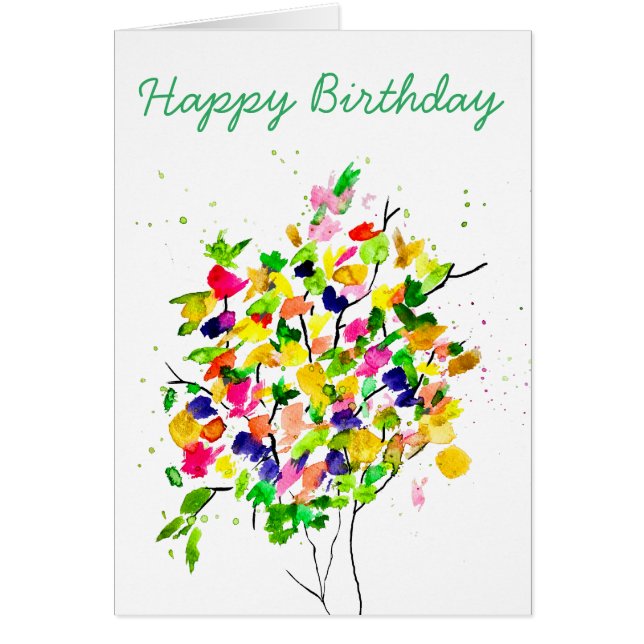 Vattenfärgad abstrakt träd hälsningskort (Framsidan)