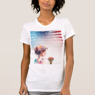 Vattenfärgad Alla hjärtans dag med patriotiskt mjö T Shirt