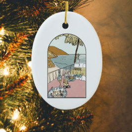 Vattenfärgad Amalfi Kusten, Italien Julgransprydnad Keramik